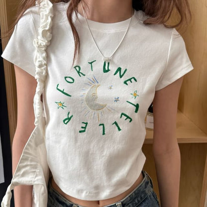 T-Shirt Lettering Short-Sleeve Crewneck Crop