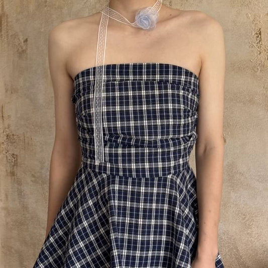 Strapless Flowy Plaid Top
