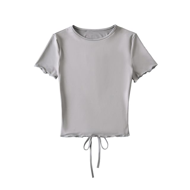 Open-Back Crew-Neck Slim Top with Short Sleeves
