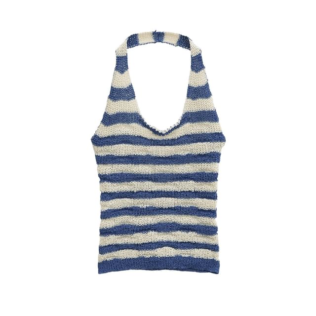 Striped Open-Back Halter Knit Tank Top