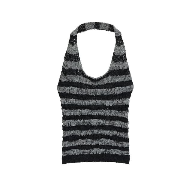 Striped Open-Back Halter Knit Tank Top