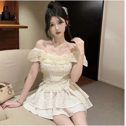 Ruffled Off-Shoulder Blouse, Bow-Hem Skort & Tiered Mini Skirt Set