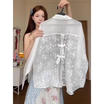 Lace-Paneled Long-Sleeved Shirt