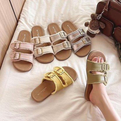 Slide Sandals Buckled Plain