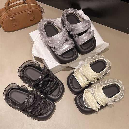 Slide Platform Trim Sandals Ruffle