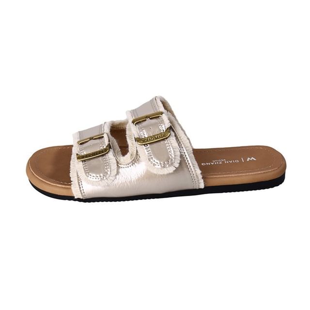 Slide Sandals Buckled Plain