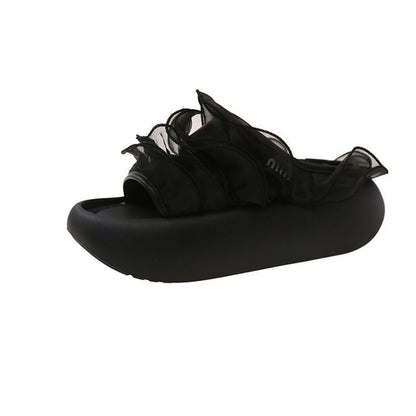 Slide Platform Trim Sandals Ruffle