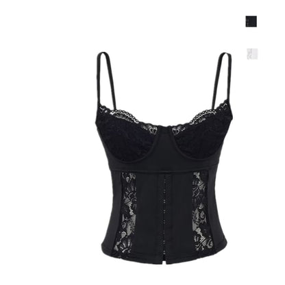 Corset-Waist Cami Top with Lace Trim