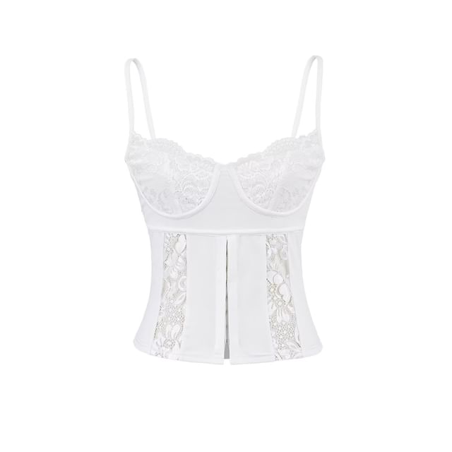 Corset-Waist Cami Top with Lace Trim
