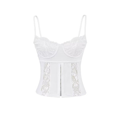 Corset-Waist Cami Top with Lace Trim