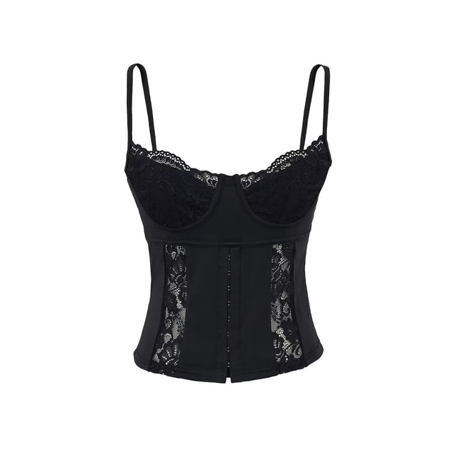 Corset-Waist Cami Top with Lace Trim