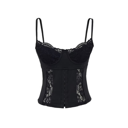Corset-Waist Cami Top with Lace Trim