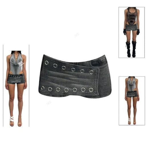 Mid Rise Washed Denim Skorts