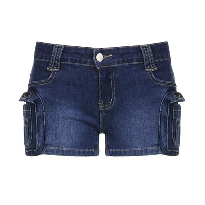 Low Waist Washed Denim Shorts