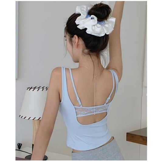 Open-Back Henley Tank with Padded Mock-Layer Cropped Slim Fit