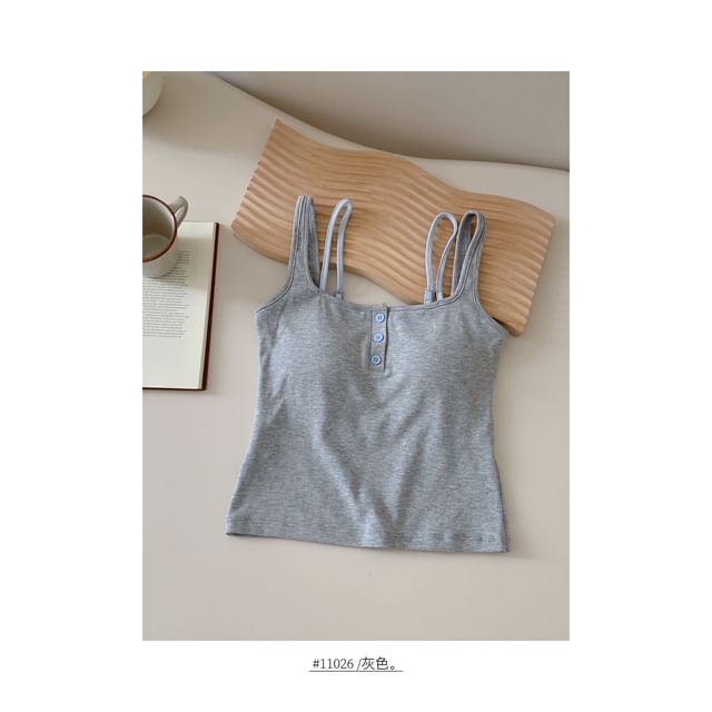 Open-Back Henley Tank with Padded Mock-Layer Cropped Slim Fit