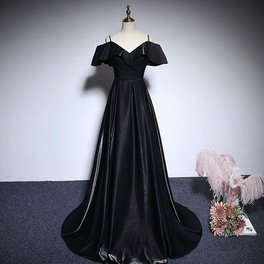 Off-Shoulder Plain A-Line Satin Evening Gown