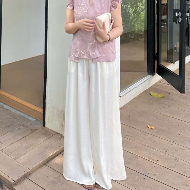 Plus Size Elastic Waist Plain Culottes