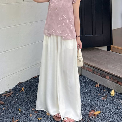 Plus Size Elastic Waist Plain Culottes