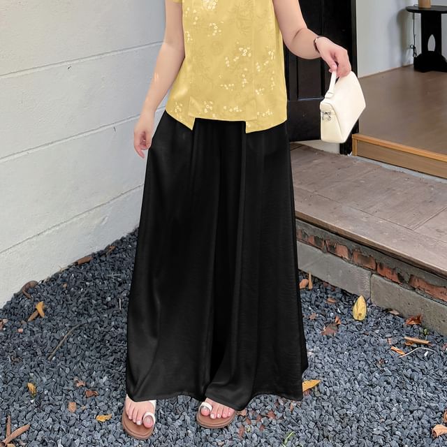 Plus Size Elastic Waist Plain Culottes