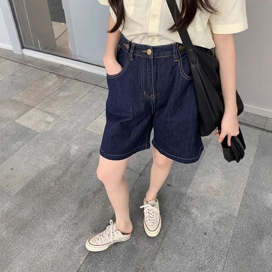 High Waist Washed Denim Shorts