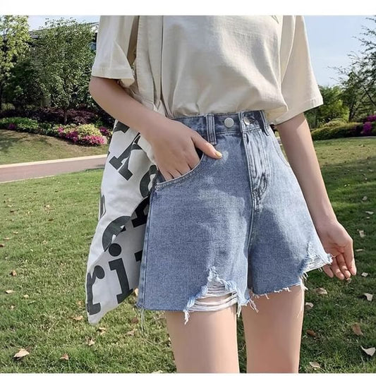 High Waist Distressed Denim Shorts