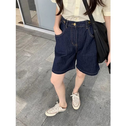 High Waist Washed Denim Shorts