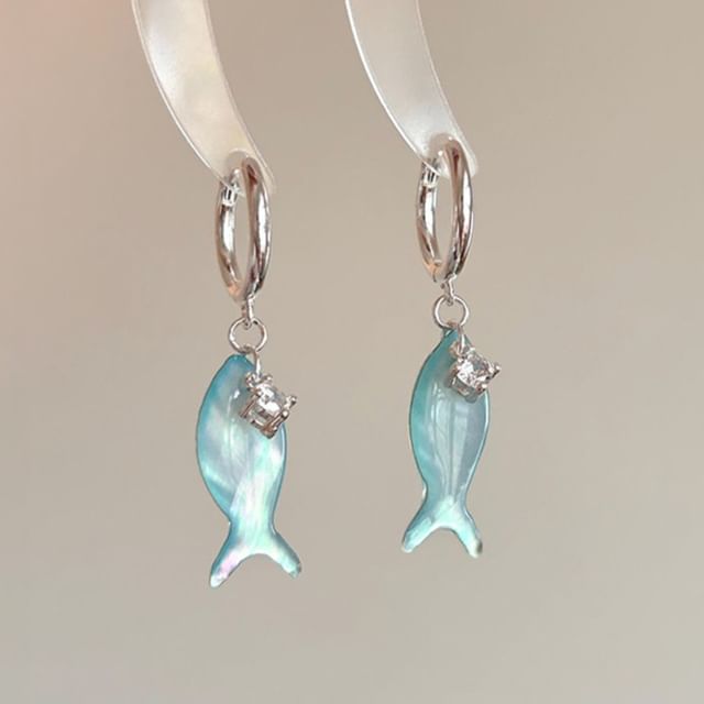 Fish Earring Rhinestone Hoop Drop