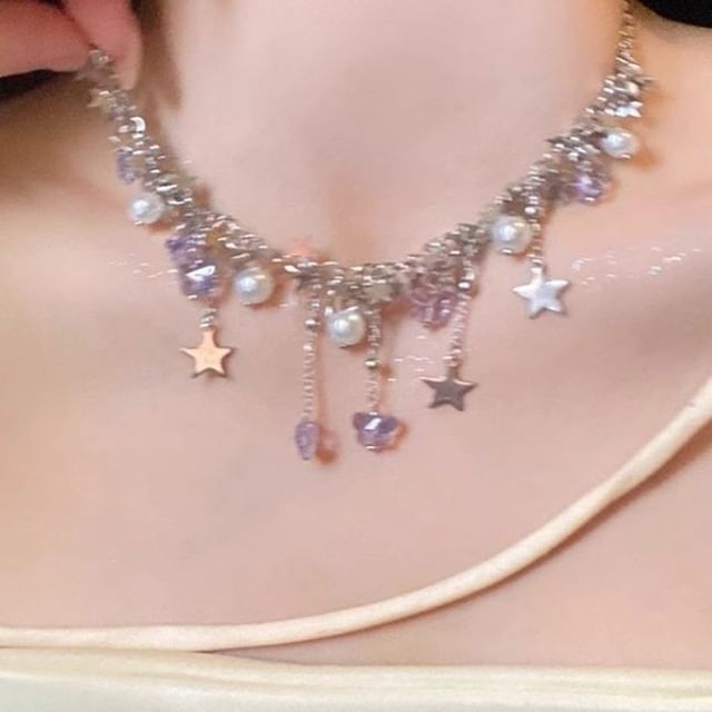 Necklace Faux Butterfly Star Pearl Fringed