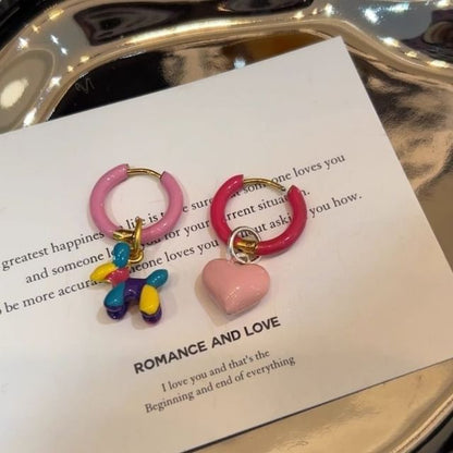 Asymmetrical Earring Dog Huggie Drop Heart