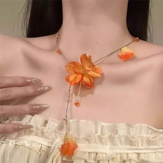 Necklace Flower Lariat Fringed