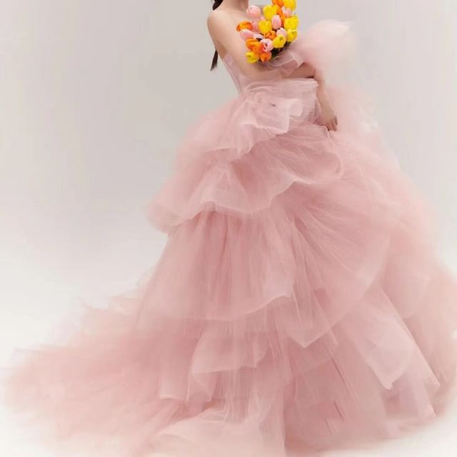 Wedding Plain Tiered Gown Strapless