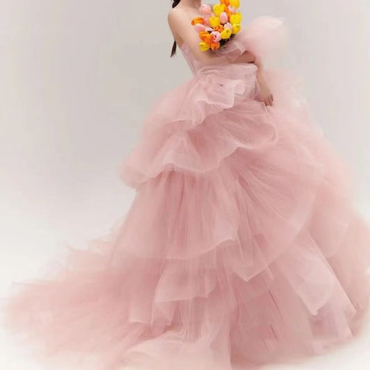 Wedding Plain Tiered Gown Strapless