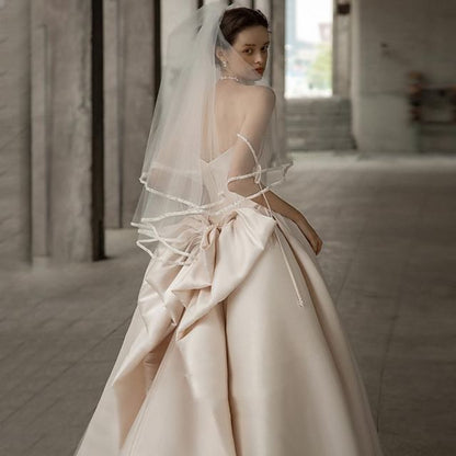 Strapless Plain Bow Back Wedding Gown