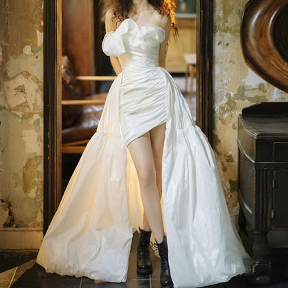 Strapless Wedding Trim Plain Gown Ruffle