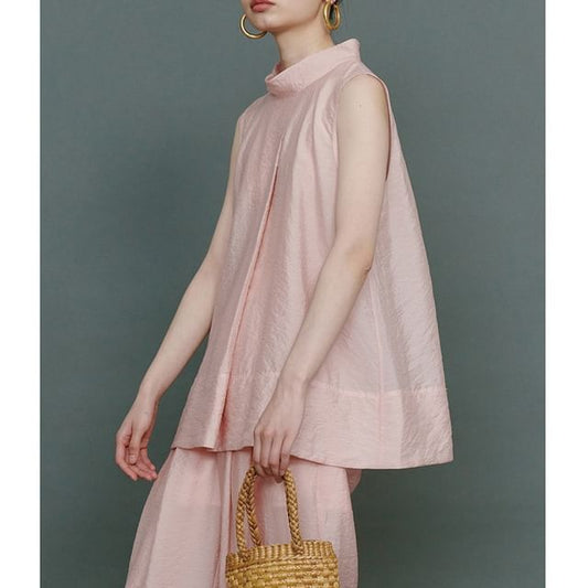 Plain Mock Neck Sleeveless Top / Wide-Leg Pants