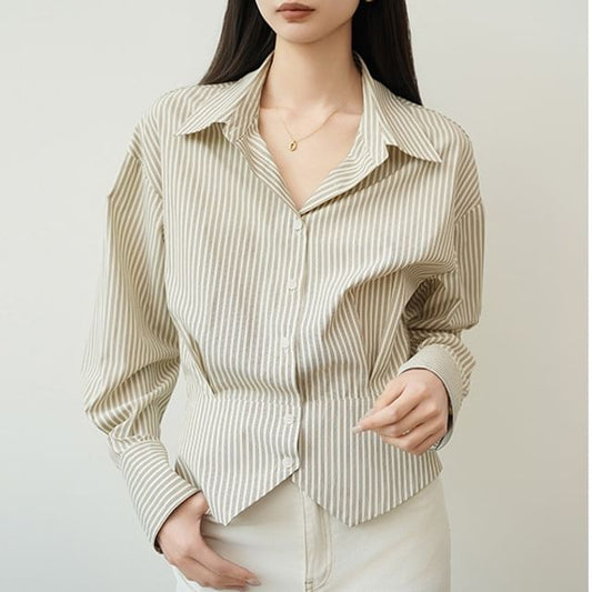 Striped Long-Sleeved Cropped Shirt