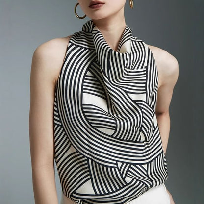 Striped Turtleneck Sleeveless Top