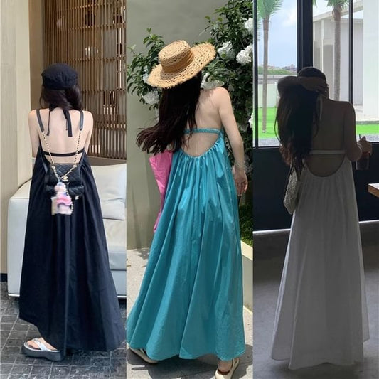 Print Dress Sleeveless Halter Neck Maxi