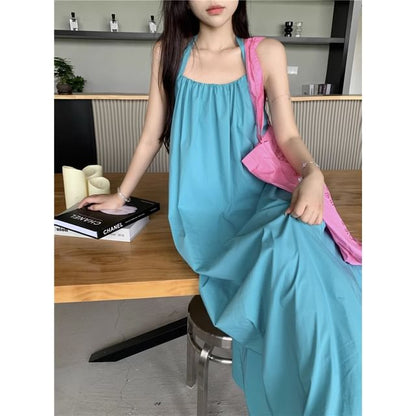 Print Dress Sleeveless Halter Neck Maxi