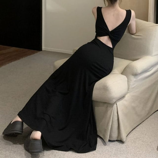 Dress Neckline Maxi Backless Sleeveless Bowknot