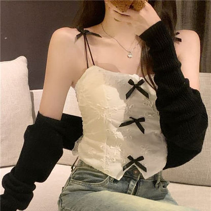 Top Accent Ribbon Lace Cami Crop