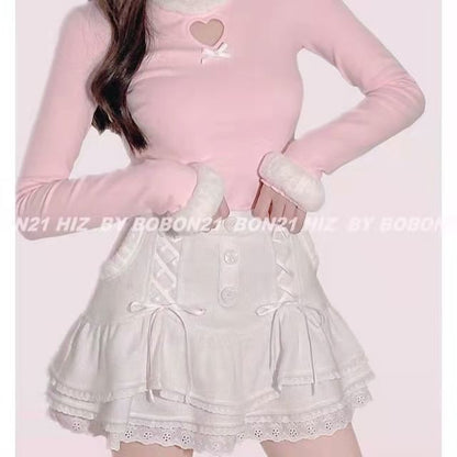 Trim High Lace Waist Tiered Skirt Mini Knit