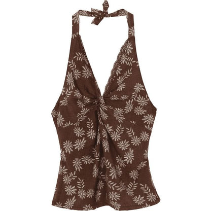 Print / Sleeveless Mini Top V-Neck Skirt