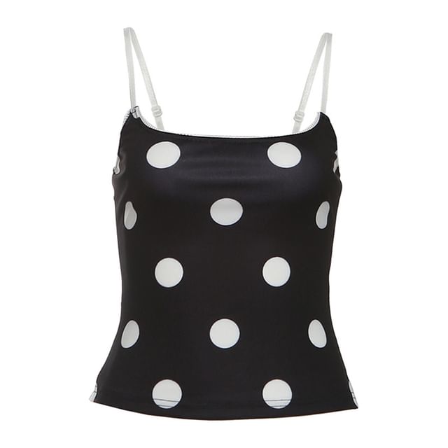 Polka Dot Contrast-Trim Scoop-Neck Slim Cropped Cami