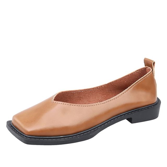 Toe Square Flats Leather Faux