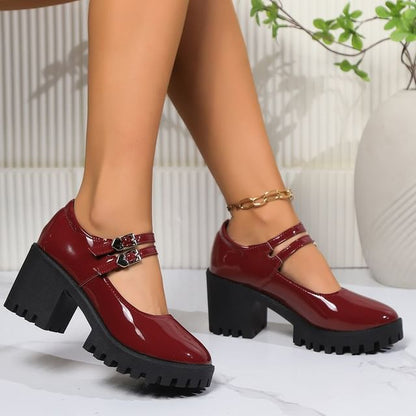 Heel Jane Pumps Patent Platform Mary Block Leather