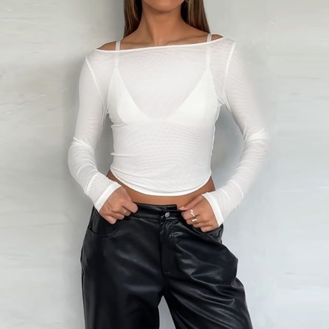 Two-Piece Set: Cropped Boat-Neck Tee + Camisole Top