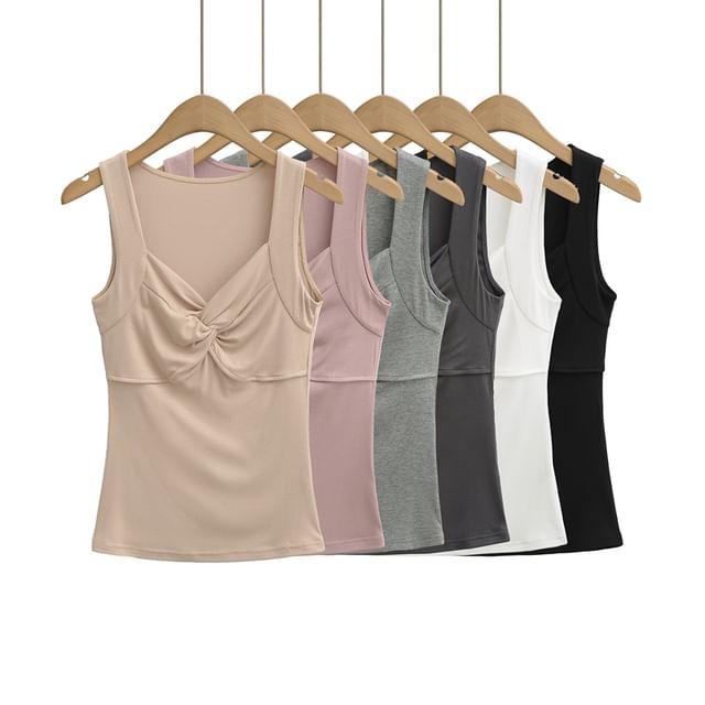Twisted V-Neck Plain Tank Top