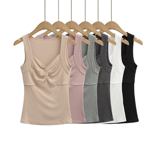 Twisted V-Neck Plain Tank Top